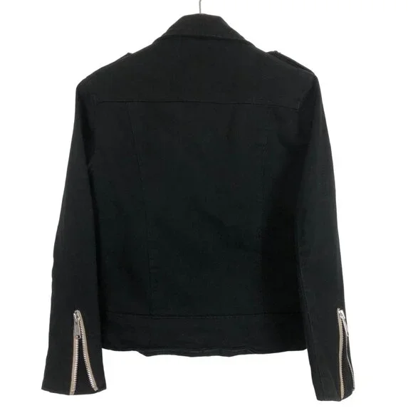 Straight To Hell Vincent Black Denim Moto Punk Jacket Sz 34 Zippers Epaulets